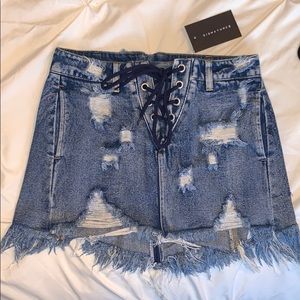 Denim skirt zipper in back tie up in front